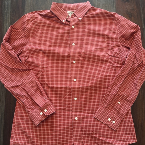 L.L. Bean Other - L.L. Bean Red Dress Shirt with Long Sleeves and Checkered Pattern
